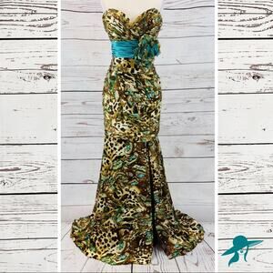 Night Moves by Allure Animal teal bead front slit